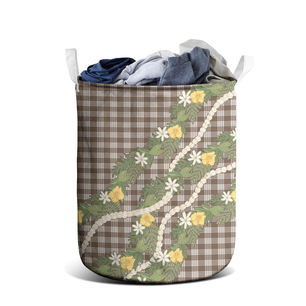 Aloha Puakenikeni Anthurium Pikake Lei Laundry Basket Chocolate Hawaiian Palaka Pattern