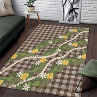 Aloha Puakenikeni Anthurium Pikake Lei Area Rug Chocolate Hawaiian Palaka Pattern