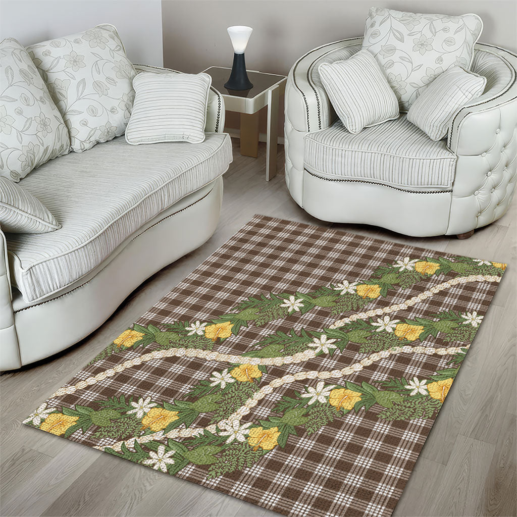 Aloha Puakenikeni Anthurium Pikake Lei Area Rug Chocolate Hawaiian Palaka Pattern