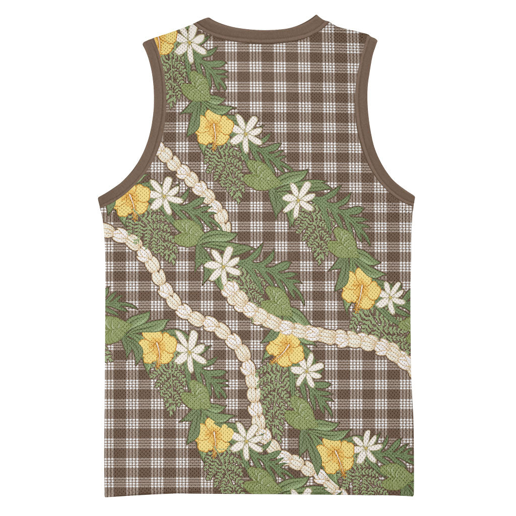 Aloha Puakenikeni Anthurium Pikake Lei Basketball Jersey Chocolate Hawaiian Palaka Pattern