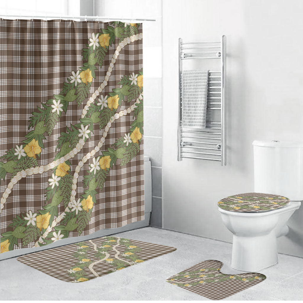 Aloha Puakenikeni Anthurium Pikake Lei Bathroom Set Chocolate Hawaiian Palaka Pattern LT9 Bathroom Set (4 pcs) Chocolate - Polynesian Pride