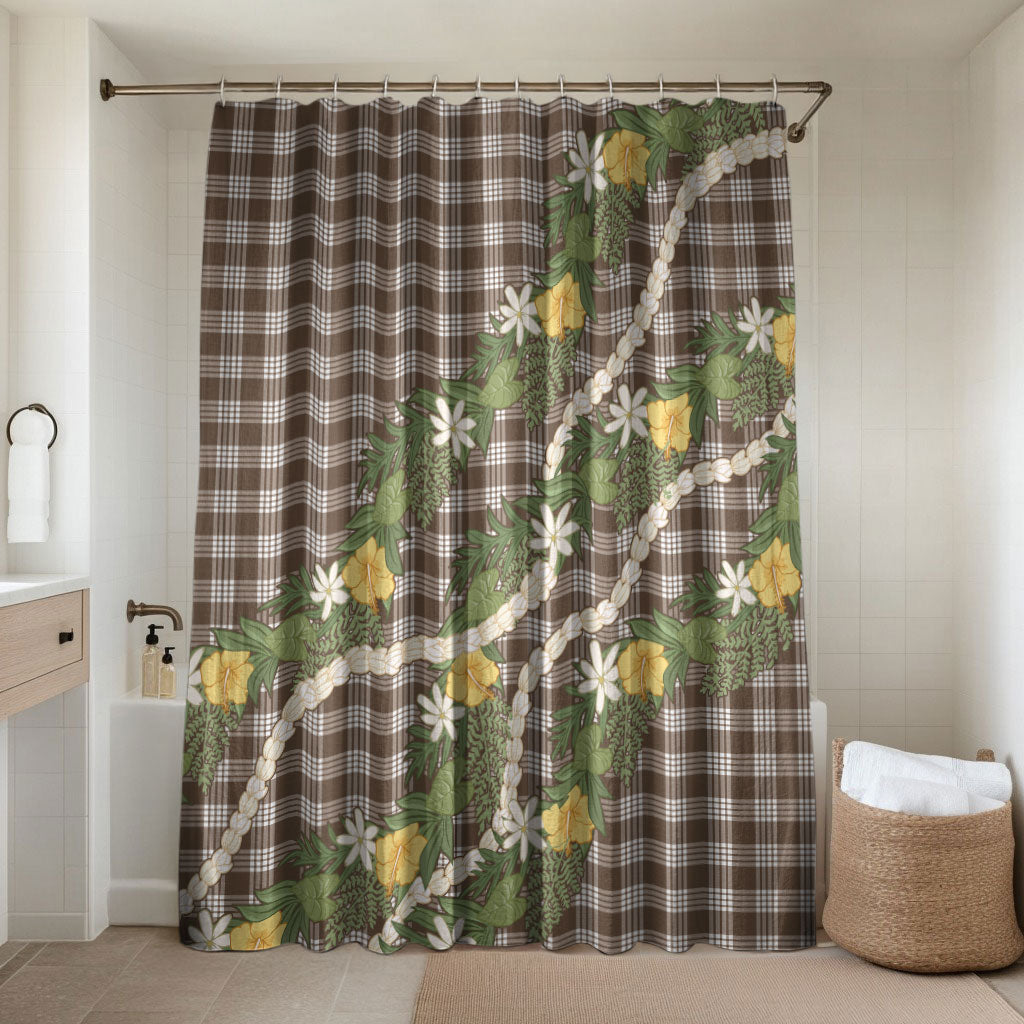 Aloha Puakenikeni Anthurium Pikake Lei Bathroom Set Chocolate Hawaiian Palaka Pattern