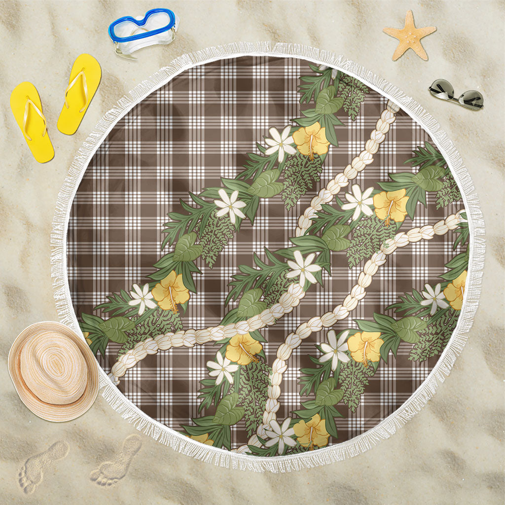 Aloha Puakenikeni Anthurium Pikake Lei Beach Blanket Chocolate Hawaiian Palaka Pattern LT9 One Size 150cm Chocolate - Polynesian Pride