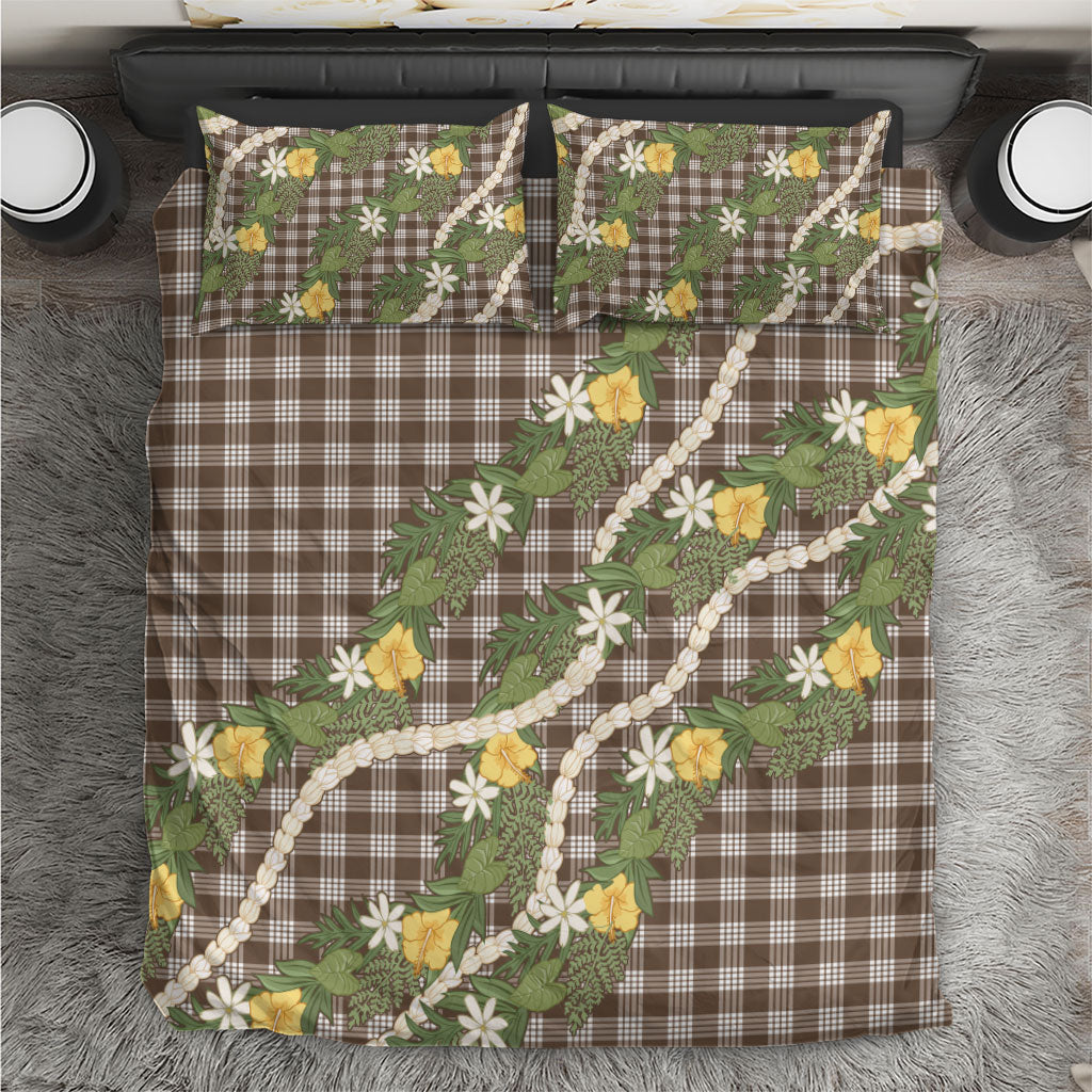 Aloha Puakenikeni Anthurium Pikake Lei Bedding Set Chocolate Hawaiian Palaka Pattern LT9 Chocolate - Polynesian Pride
