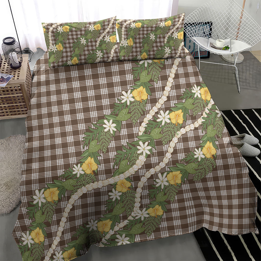 Aloha Puakenikeni Anthurium Pikake Lei Bedding Set Chocolate Hawaiian Palaka Pattern