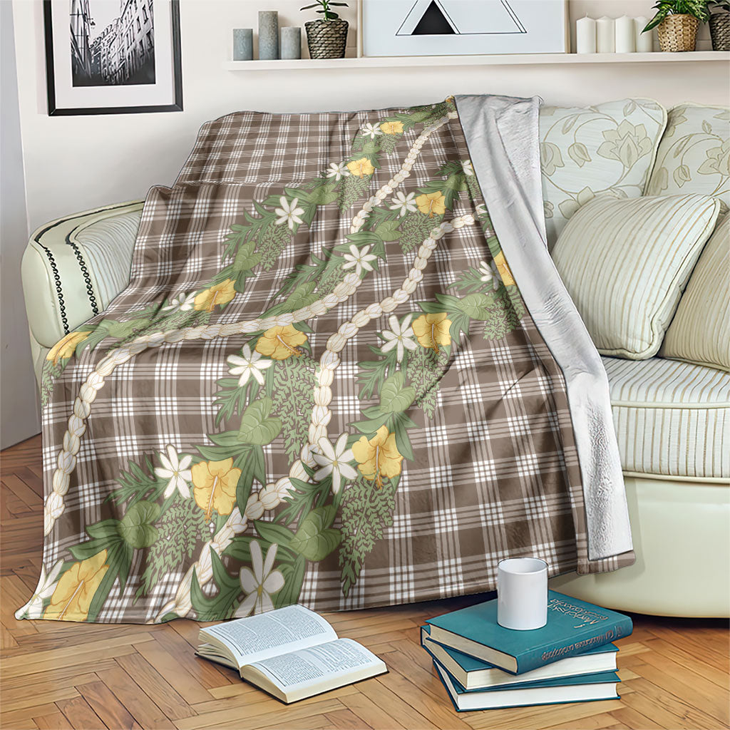 Aloha Puakenikeni Anthurium Pikake Lei Blanket Chocolate Hawaiian Palaka Pattern LT9 Chocolate - Polynesian Pride
