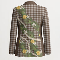 Aloha Puakenikeni Anthurium Pikake Lei Blazer Chocolate Hawaiian Palaka Pattern