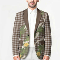 Aloha Puakenikeni Anthurium Pikake Lei Blazer Chocolate Hawaiian Palaka Pattern