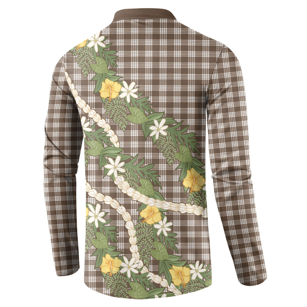 Aloha Puakenikeni Anthurium Pikake Lei Button Sweatshirt Chocolate Hawaiian Palaka Pattern