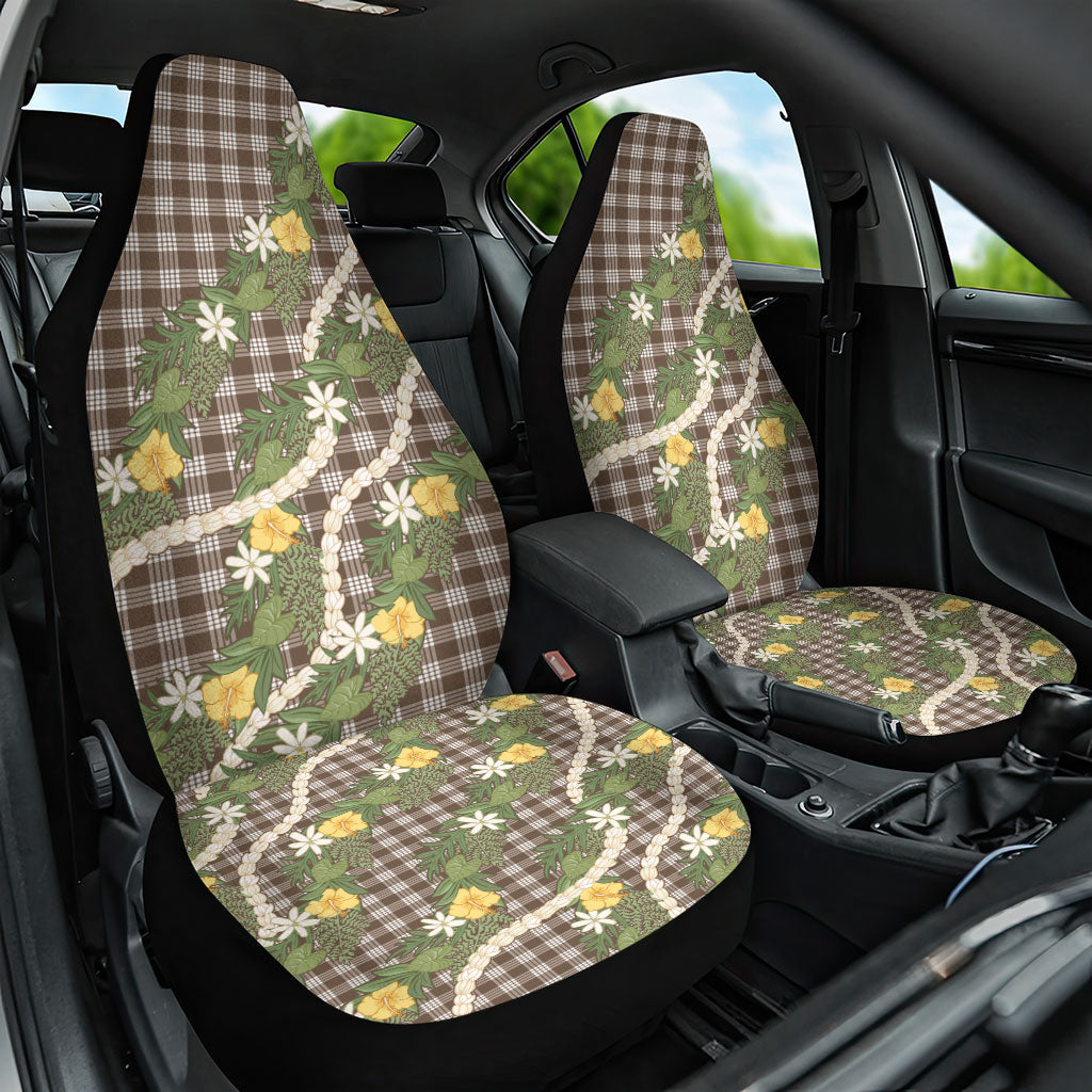 Aloha Puakenikeni Anthurium Pikake Lei Car Seat Cover Chocolate Hawaiian Palaka Pattern