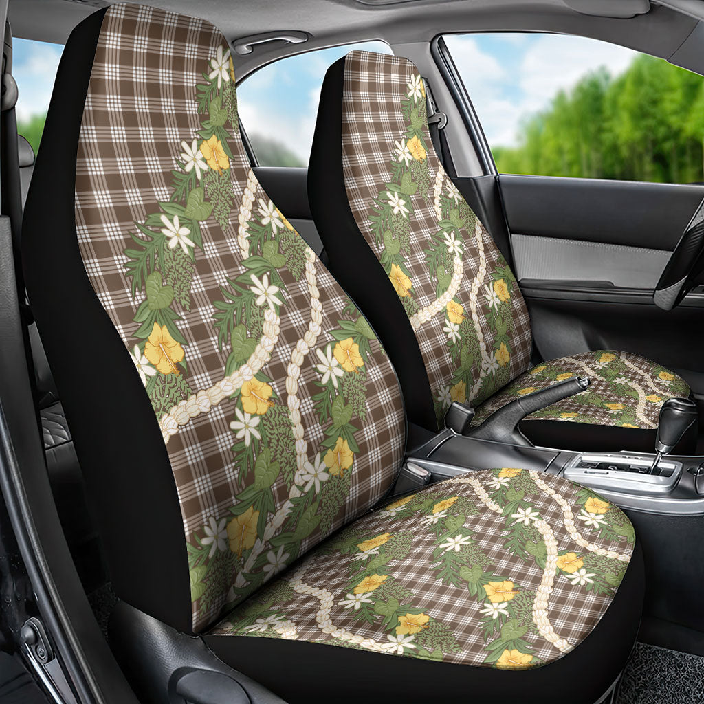 Aloha Puakenikeni Anthurium Pikake Lei Car Seat Cover Chocolate Hawaiian Palaka Pattern