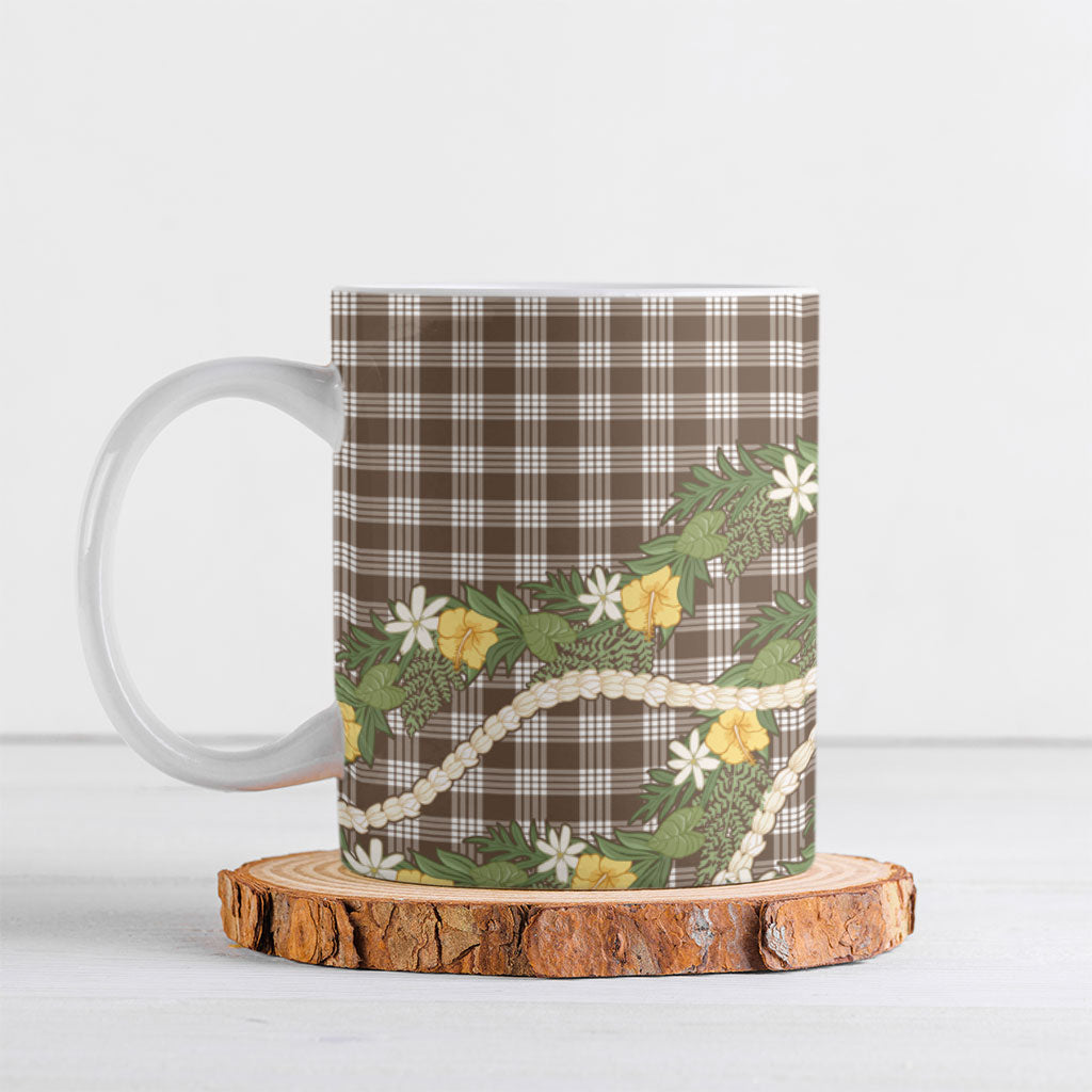 Aloha Puakenikeni Anthurium Pikake Lei Ceramic Mug Chocolate Hawaiian Palaka Pattern LT9 Chocolate - Polynesian Pride