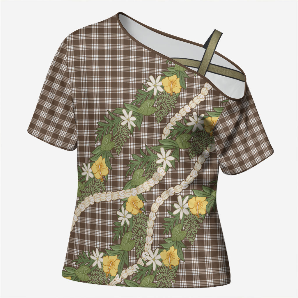 Aloha Puakenikeni Anthurium Pikake Lei Cross Shoulder Shirt Chocolate Hawaiian Palaka Pattern LT9 Female Chocolate - Polynesian Pride