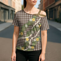 Aloha Puakenikeni Anthurium Pikake Lei Cross Shoulder Shirt Chocolate Hawaiian Palaka Pattern