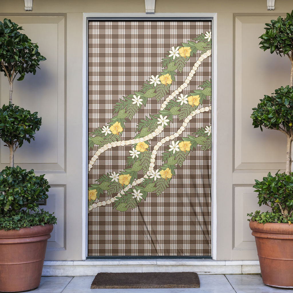 Aloha Puakenikeni Anthurium Pikake Lei Door Cover Chocolate Hawaiian Palaka Pattern LT9 Chocolate - Polynesian Pride