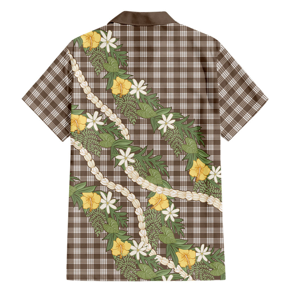 Aloha Puakenikeni Anthurium Pikake Lei Family Matching Long Sleeve Bodycon Dress and Hawaiian Shirt Chocolate Hawaiian Palaka Pattern