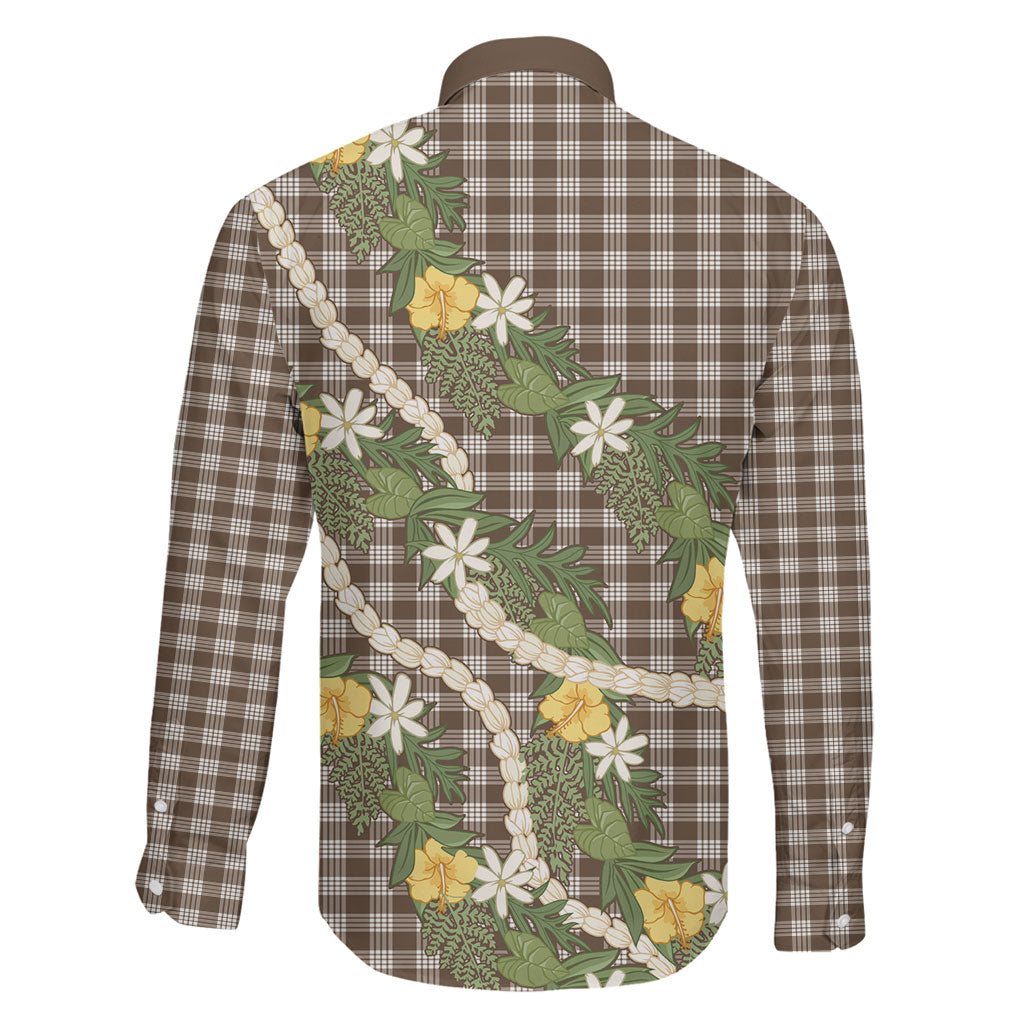 Aloha Puakenikeni Anthurium Pikake Lei Family Matching Off The Shoulder Long Sleeve Dress and Hawaiian Shirt Chocolate Hawaiian Palaka Pattern