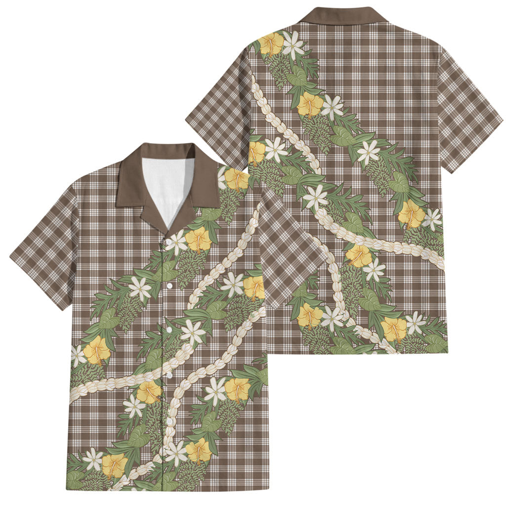 Aloha Puakenikeni Anthurium Pikake Lei Family Matching Puletasi and Hawaiian Shirt Chocolate Hawaiian Palaka Pattern LT9 Dad's Shirt - Short Sleeve Chocolate - Polynesian Pride