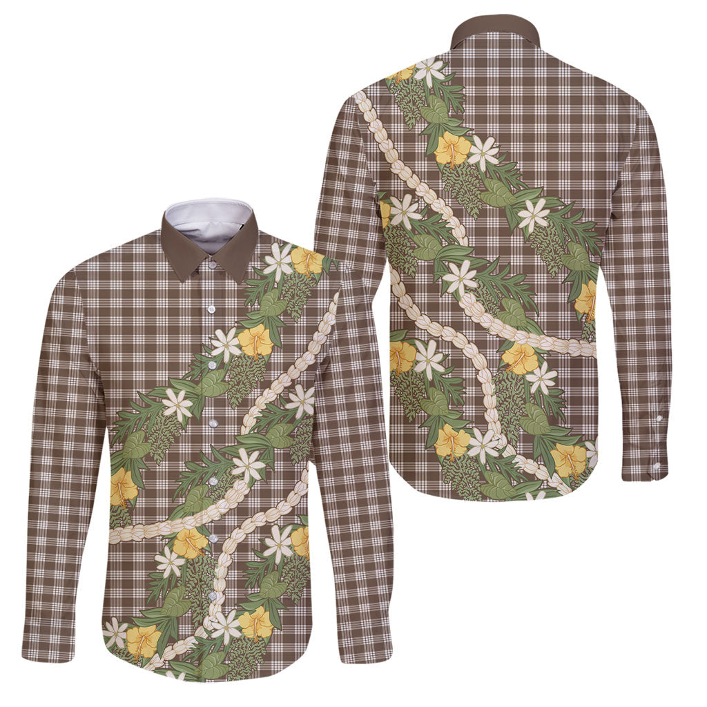 Aloha Puakenikeni Anthurium Pikake Lei Family Matching Puletasi and Hawaiian Shirt Chocolate Hawaiian Palaka Pattern LT9 Dad's Shirt - Long Sleeve Chocolate - Polynesian Pride
