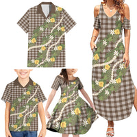 Aloha Puakenikeni Anthurium Pikake Lei Family Matching Summer Maxi Dress and Hawaiian Shirt Chocolate Hawaiian Palaka Pattern