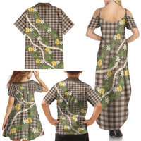 Aloha Puakenikeni Anthurium Pikake Lei Family Matching Summer Maxi Dress and Hawaiian Shirt Chocolate Hawaiian Palaka Pattern
