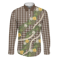 Aloha Puakenikeni Anthurium Pikake Lei Family Matching Tank Maxi Dress and Hawaiian Shirt Chocolate Hawaiian Palaka Pattern