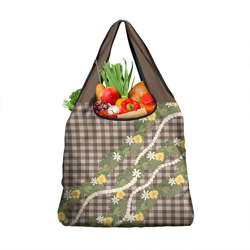 Aloha Puakenikeni Anthurium Pikake Lei Grocery Bag Chocolate Hawaiian Palaka Pattern LT9 1-pack One Size Chocolate - Polynesian Pride