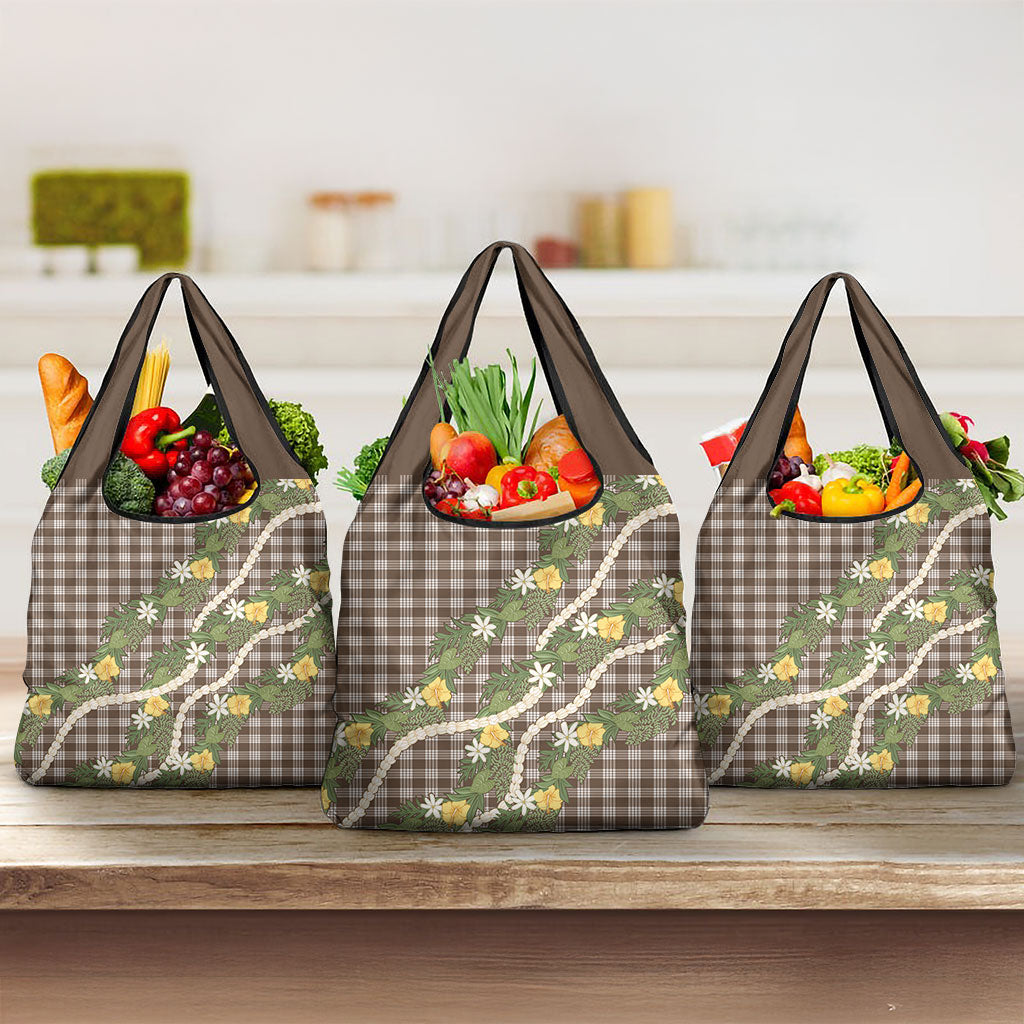 Aloha Puakenikeni Anthurium Pikake Lei Grocery Bag Chocolate Hawaiian Palaka Pattern LT9 3-pack One Size Chocolate - Polynesian Pride