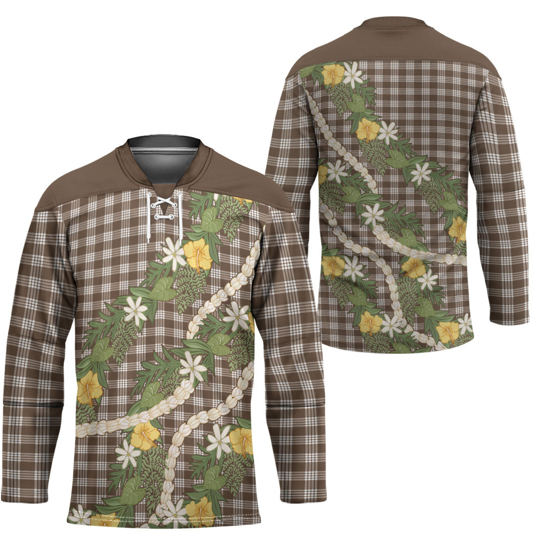 Aloha Puakenikeni Anthurium Pikake Lei Hockey Jersey Chocolate Hawaiian Palaka Pattern
