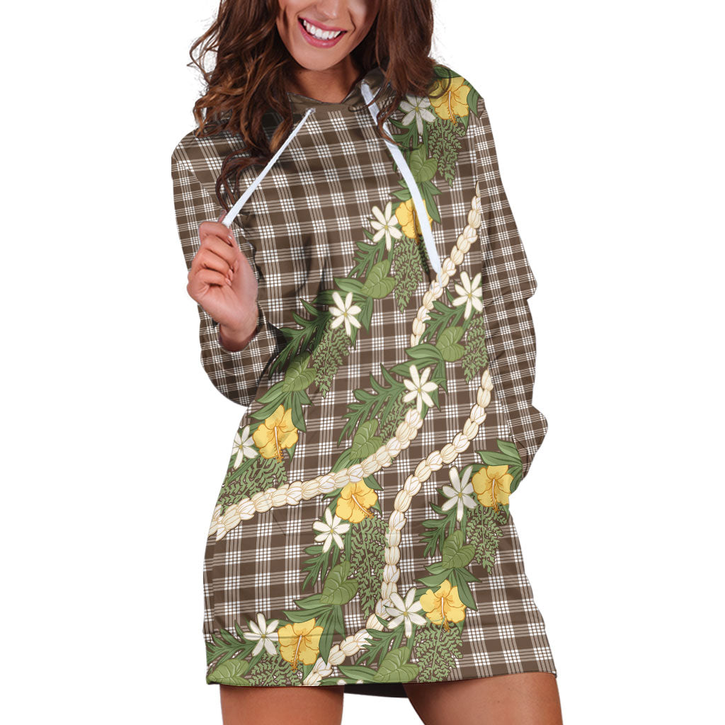 Aloha Puakenikeni Anthurium Pikake Lei Hoodie Dress Chocolate Hawaiian Palaka Pattern LT9 Chocolate - Polynesian Pride