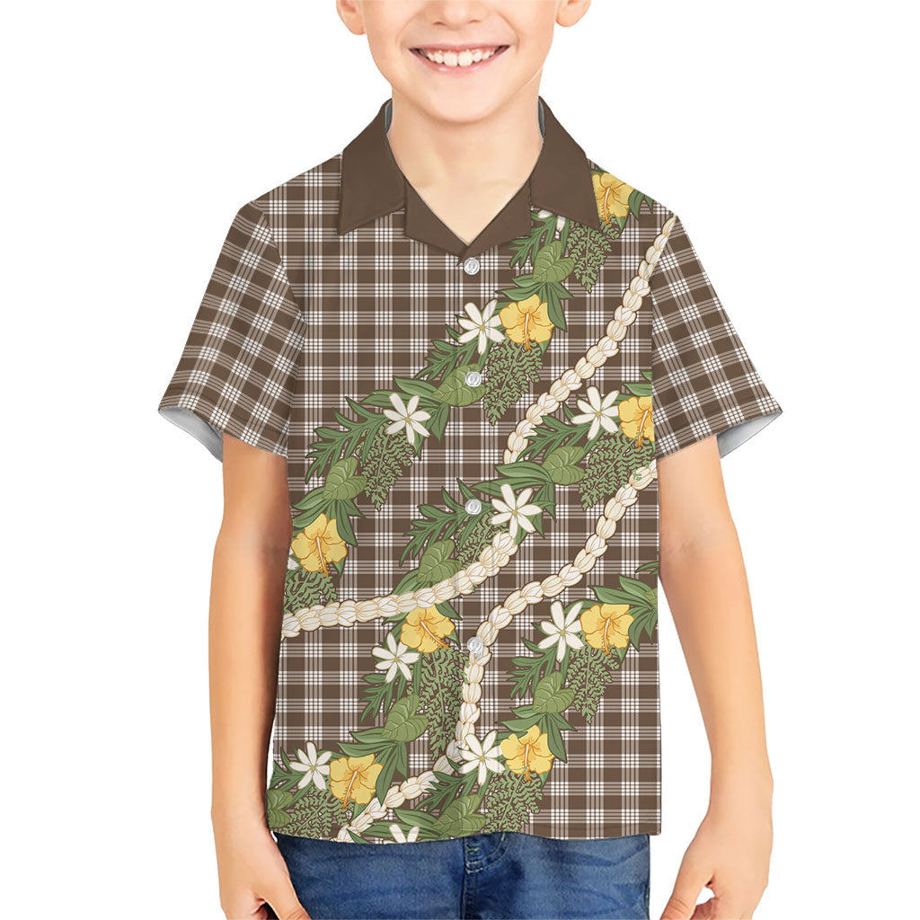 Aloha Puakenikeni Anthurium Pikake Lei Kid Hawaiian Shirt Chocolate Hawaiian Palaka Pattern