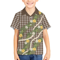 Aloha Puakenikeni Anthurium Pikake Lei Kid Hawaiian Shirt Chocolate Hawaiian Palaka Pattern