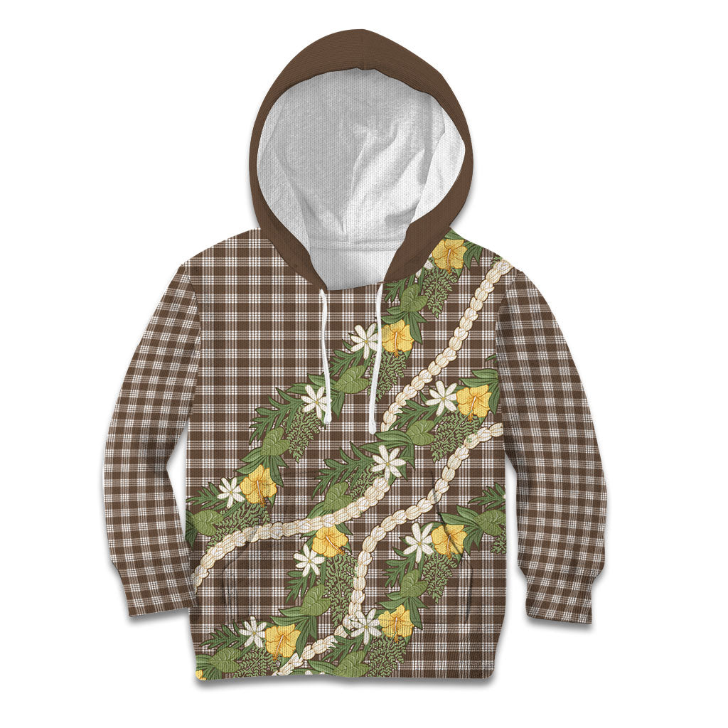 Aloha Puakenikeni Anthurium Pikake Lei Kid Hoodie Chocolate Hawaiian Palaka Pattern LT9 Hoodie Chocolate - Polynesian Pride