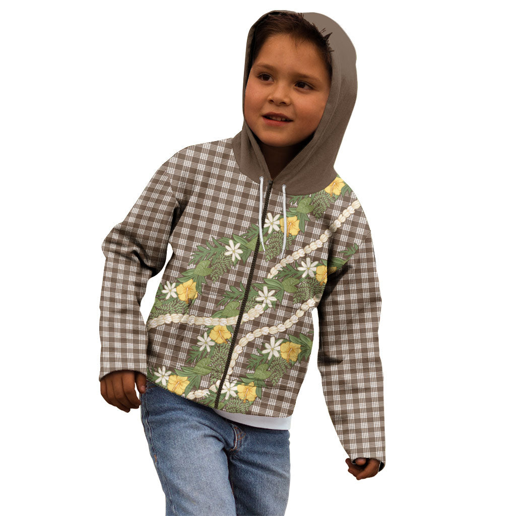 Aloha Puakenikeni Anthurium Pikake Lei Kid Hoodie Chocolate Hawaiian Palaka Pattern