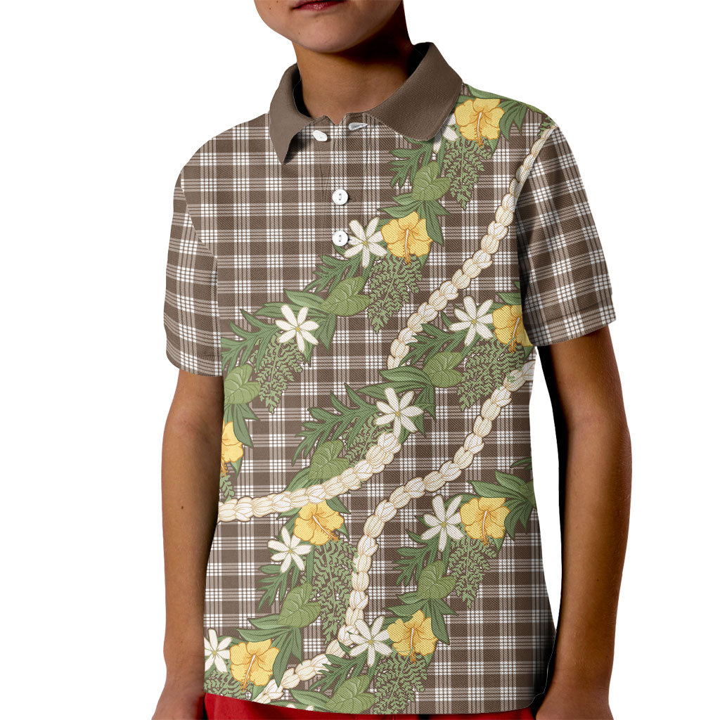 Aloha Puakenikeni Anthurium Pikake Lei Kid Polo Shirt Chocolate Hawaiian Palaka Pattern LT9 Kid Chocolate - Polynesian Pride