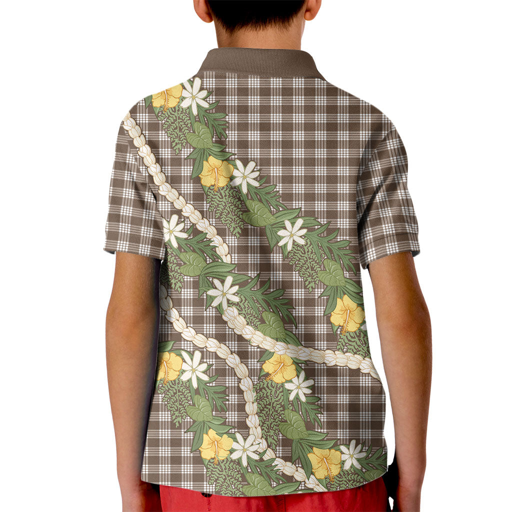 Aloha Puakenikeni Anthurium Pikake Lei Kid Polo Shirt Chocolate Hawaiian Palaka Pattern LT9 - Polynesian Pride