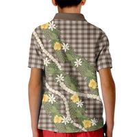 Aloha Puakenikeni Anthurium Pikake Lei Kid Polo Shirt Chocolate Hawaiian Palaka Pattern LT9 - Polynesian Pride