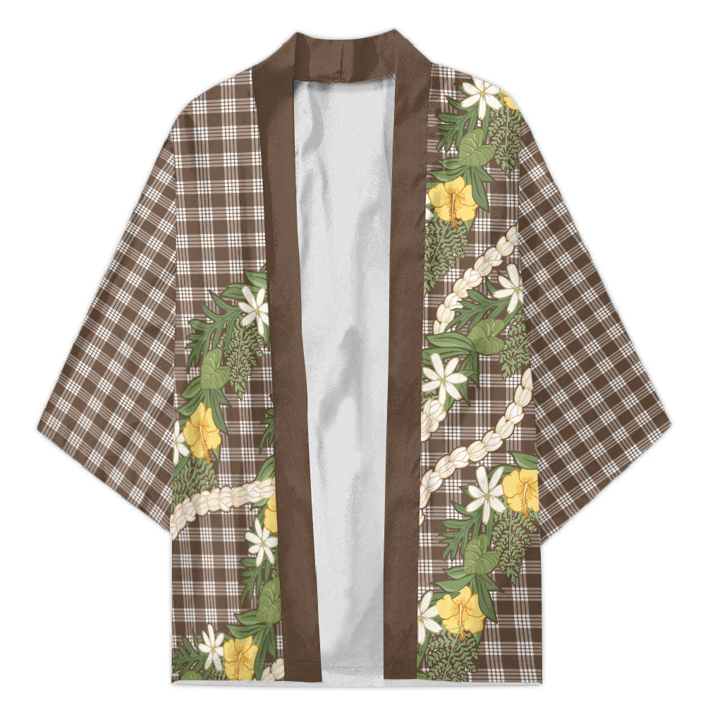 Aloha Puakenikeni Anthurium Pikake Lei Kimono Chocolate Hawaiian Palaka Pattern LT9 Unisex Chocolate - Polynesian Pride
