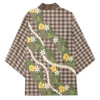 Aloha Puakenikeni Anthurium Pikake Lei Kimono Chocolate Hawaiian Palaka Pattern
