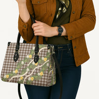 Aloha Puakenikeni Anthurium Pikake Lei Leather Bag Chocolate Hawaiian Palaka Pattern