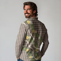 Aloha Puakenikeni Anthurium Pikake Lei Long Sleeve Polo Shirt Chocolate Hawaiian Palaka Pattern LT9 - Polynesian Pride
