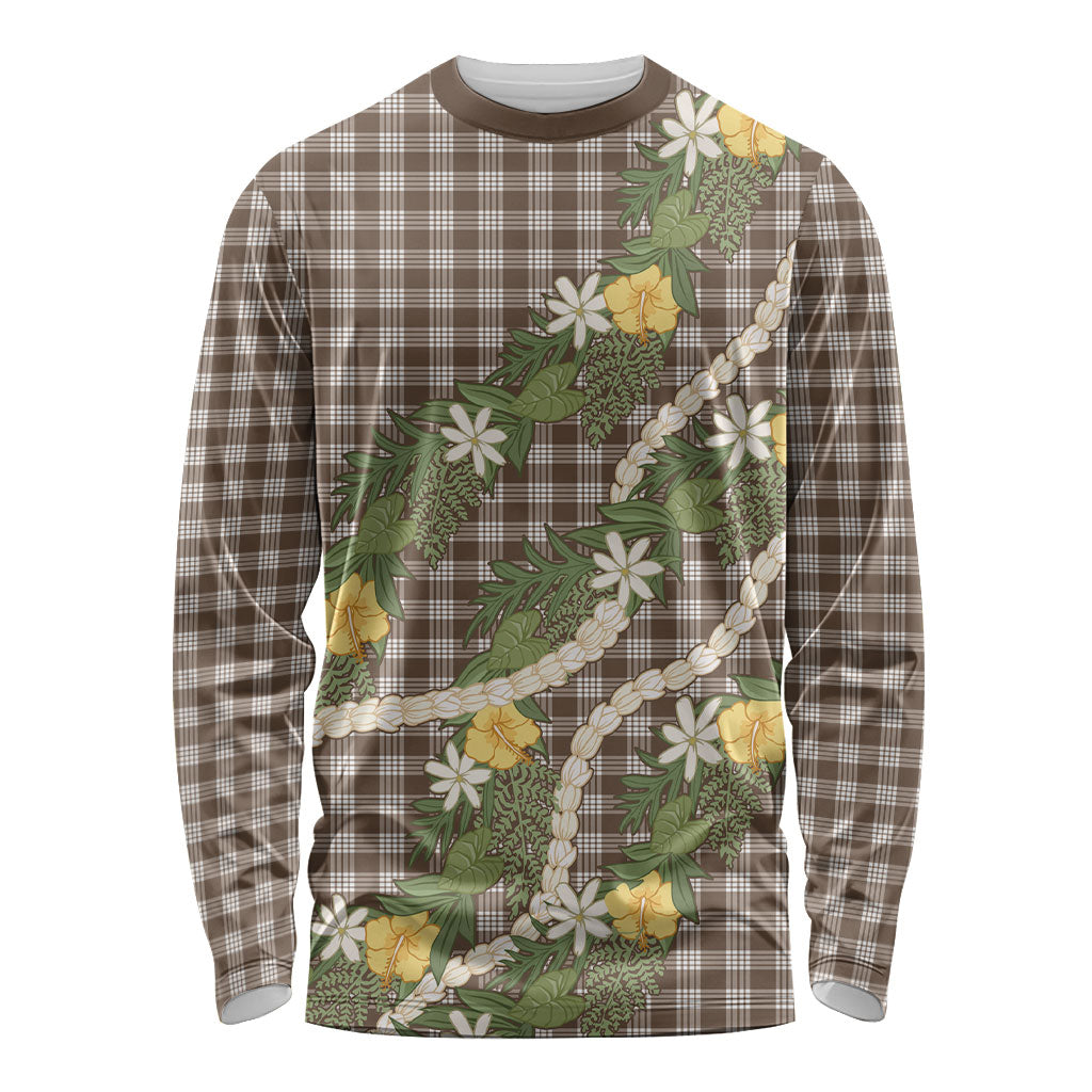 Aloha Puakenikeni Anthurium Pikake Lei Long Sleeve Shirt Chocolate Hawaiian Palaka Pattern LT9 Unisex Chocolate - Polynesian Pride