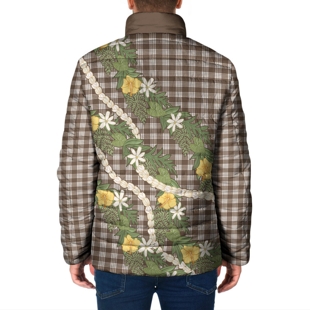 Aloha Puakenikeni Anthurium Pikake Lei Padded Jacket Chocolate Hawaiian Palaka Pattern