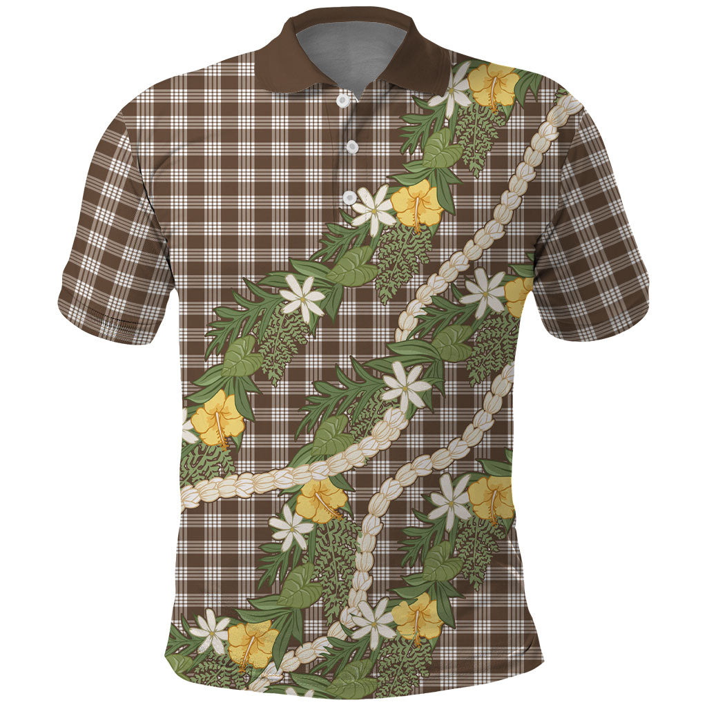 Aloha Puakenikeni Anthurium Pikake Lei Polo Shirt Chocolate Hawaiian Palaka Pattern