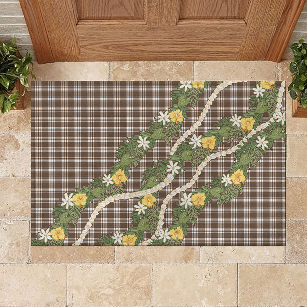 Aloha Puakenikeni Anthurium Pikake Lei Rubber Doormat Chocolate Hawaiian Palaka Pattern LT9 Chocolate - Polynesian Pride