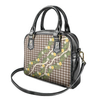 Aloha Puakenikeni Anthurium Pikake Lei Shoulder Handbag Chocolate Hawaiian Palaka Pattern LT9 - Polynesian Pride