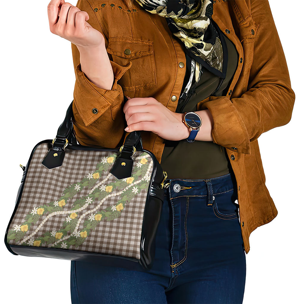 Aloha Puakenikeni Anthurium Pikake Lei Shoulder Handbag Chocolate Hawaiian Palaka Pattern LT9 - Polynesian Pride