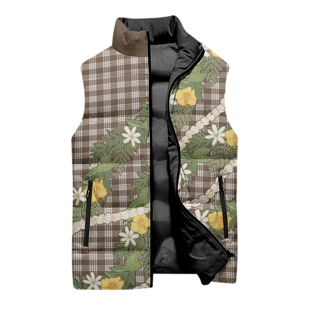 Aloha Puakenikeni Anthurium Pikake Lei Sleeveless Puffer Jacket Chocolate Hawaiian Palaka Pattern