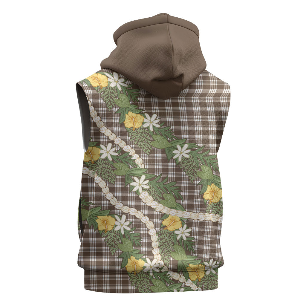 Aloha Puakenikeni Anthurium Pikake Lei Sleeveless Zip Hoodie Chocolate Hawaiian Palaka Pattern LT9 - Polynesian Pride