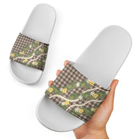 Aloha Puakenikeni Anthurium Pikake Lei Slide Sandals Chocolate Hawaiian Palaka Pattern LT9 - Polynesian Pride